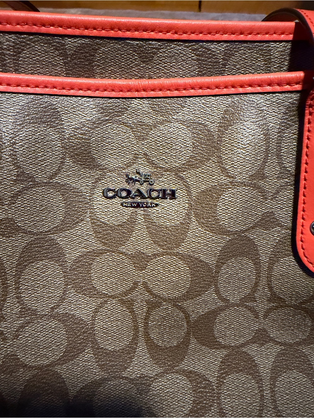 Coach Signature Canvas Tote with Orange Trim - Picture 5 of 5